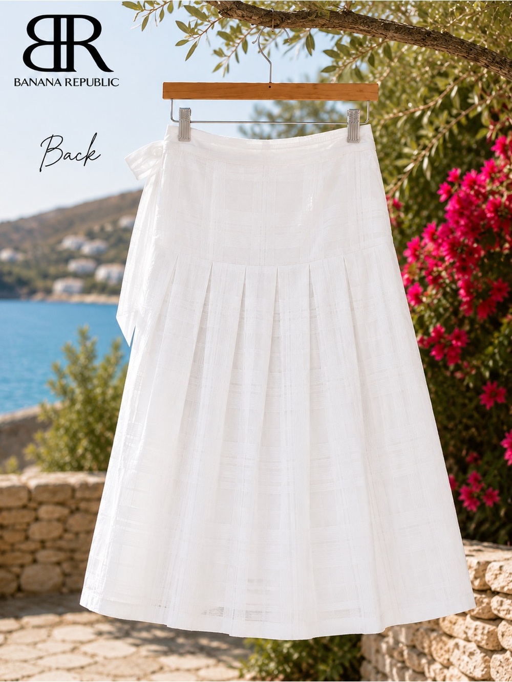 Banana Republic White Real Full-Wrap Skirt Midi Knee Length, Like New EuroSummer - Picture 12 of 17